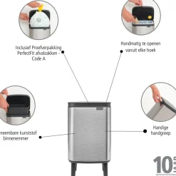 Brabantia Bo Hi Afvalemmer, 4L mat staal