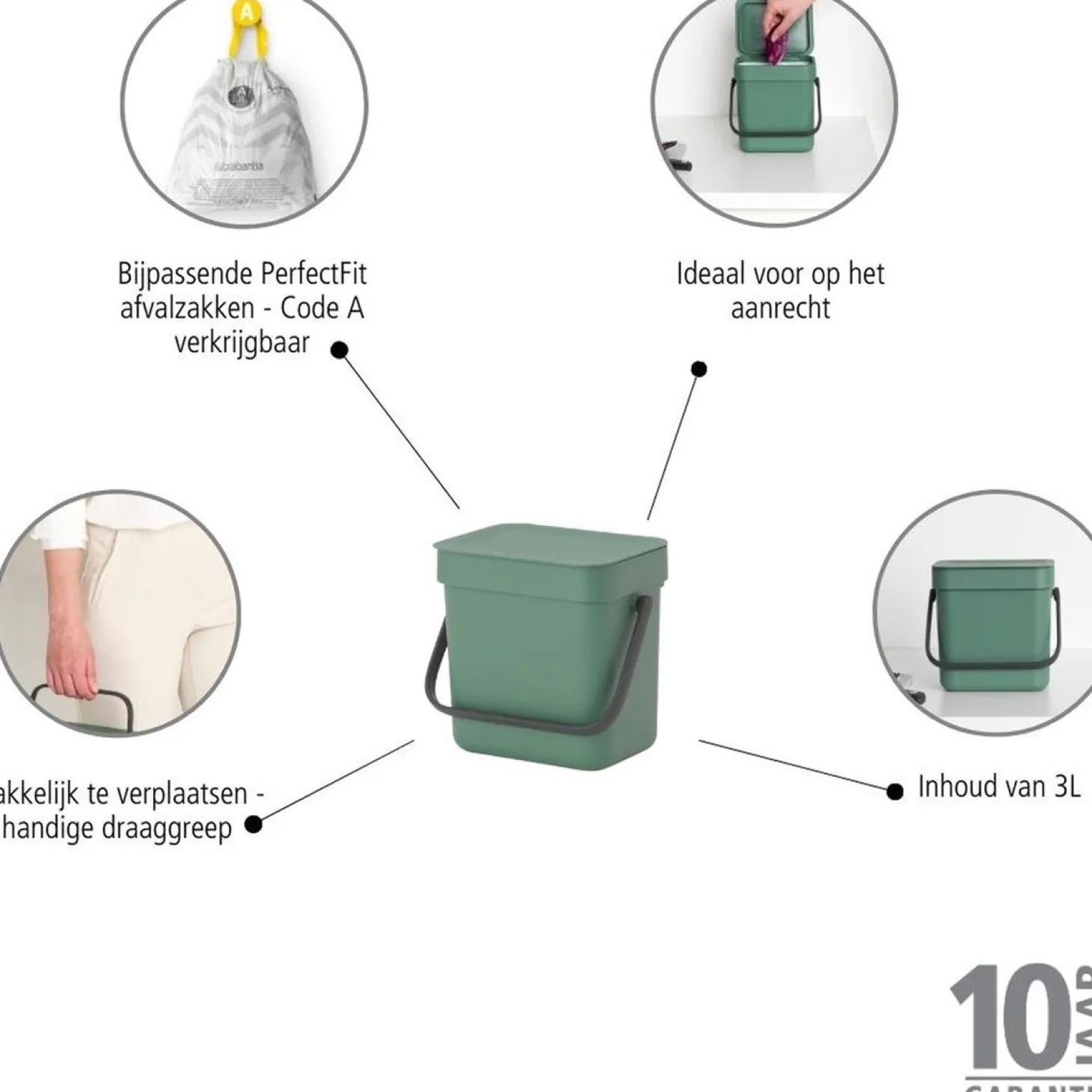 Brabantia Sort & Go Afvalemmer, 3L fir green