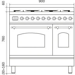 ILVE Nostalgie Inductiefornuis PD096NE3/MGC, 90cm grafiet mat