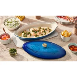 Le Creuset Heritage Ovenschaal met Deksel Vis, 1,6L azure