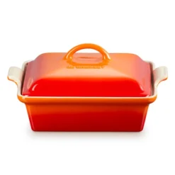 Le Creuset Heritage Ovenschaal met Deksel Vierkant, 23cm oranjerood