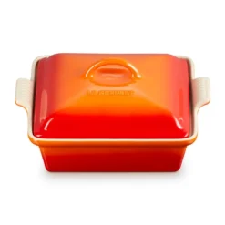 Le Creuset Heritage Ovenschaal met Deksel Vierkant, 23cm oranjerood