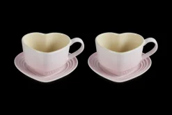 Le Creuset Koffiekop met Schotel Hart, 2 stuks shell pink
