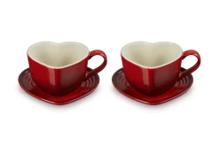 Le Creuset Koffiekop met Schotel Hart, 2 stuks kersenrood