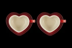 Le Creuset Koffiekop met Schotel Hart, 2 stuks kersenrood