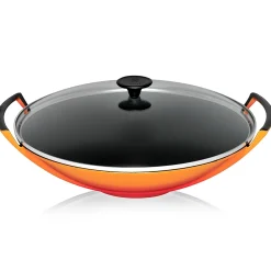 Le Creuset Signature Wok met Glasdeksel, 36cm oranjerood