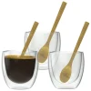 Nuts Dubbelwandige espressoglazen, 3 stuks incl bamboe lepel