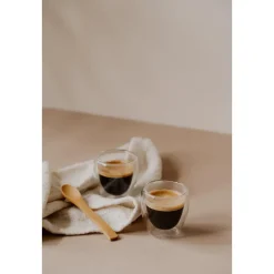 Nuts Dubbelwandige espressoglazen, 3 stuks incl bamboe lepel