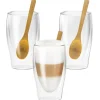 Nuts Dubbelwandige latte macchiatoglazen, 3 stuks incl bamboe lepel
